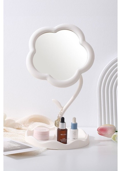 Masa Üstü Beyaz Ay Çiçeği Tasarım Plastik Takı Stand Masa Aynası Cın889by