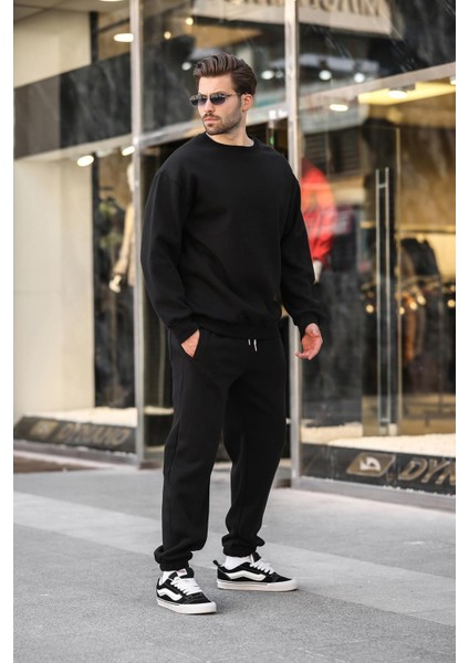 Siyah Bisiklet Yaka Basic Eşofman Takımı E7329