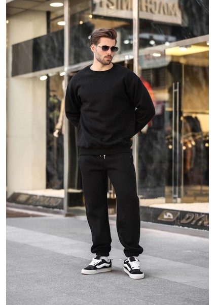 Siyah Bisiklet Yaka Basic Eşofman Takımı E7329 fiyatları