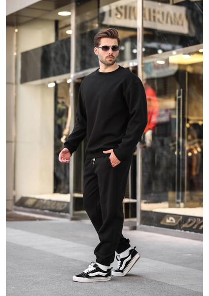 Siyah Bisiklet Yaka Basic Eşofman Takımı E7329 modelleri