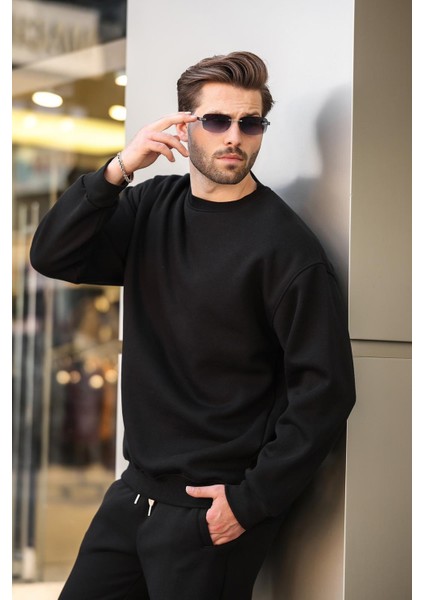 Siyah Bisiklet Yaka Basic Eşofman Takımı E7329 fırsatları