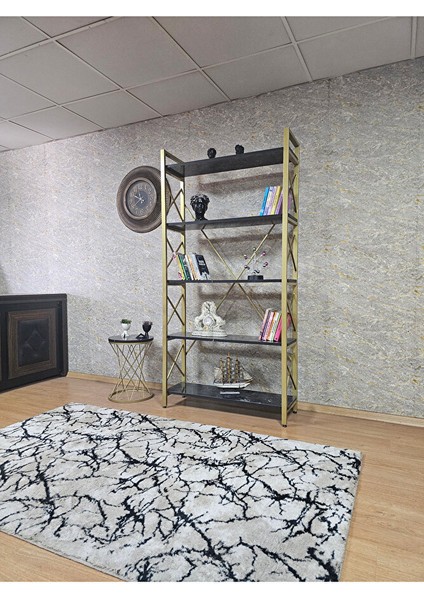 Gold Boyalı Kitaplık - 5 Raflı Suntalem Lüks Kitaplık Siyah Mermer modelleri