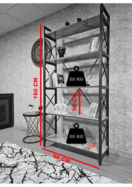 Gold Boyalı Kitaplık - 5 Raflı Suntalem Lüks Kitaplık Luanda indirimleri