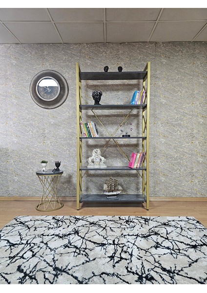 Gold Boyalı Kitaplık - 5 Raflı Suntalem Lüks Kitaplık Aris Gri fiyatları