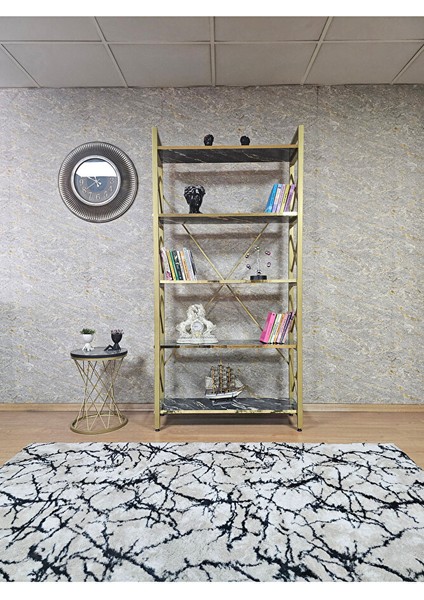 Gold Boyalı Kitaplık - 5 Raflı Suntalem Lüks Kitaplık Luanda Gold Cumbalı fiyatları