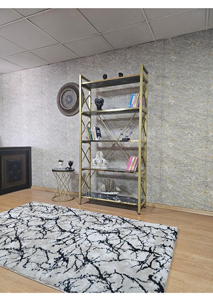 Gold Boyalı Kitaplık - 5 Raflı Suntalem Lüks Kitaplık Luanda Gold Cumbalı modelleri