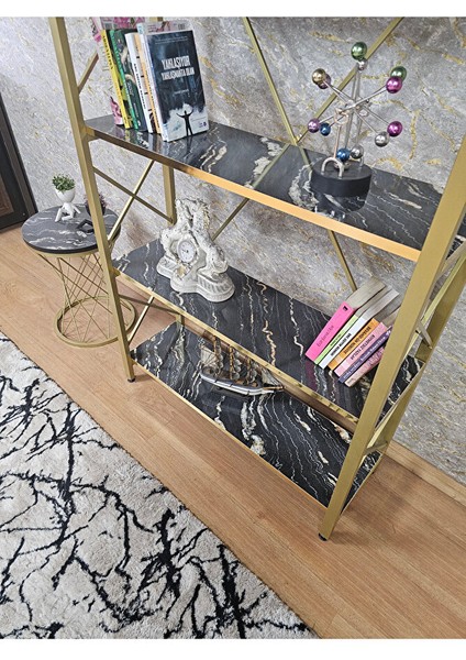 Gold Boyalı Kitaplık - 5 Raflı Suntalem Lüks Kitaplık Luanda Gold Cumbalı fırsatları