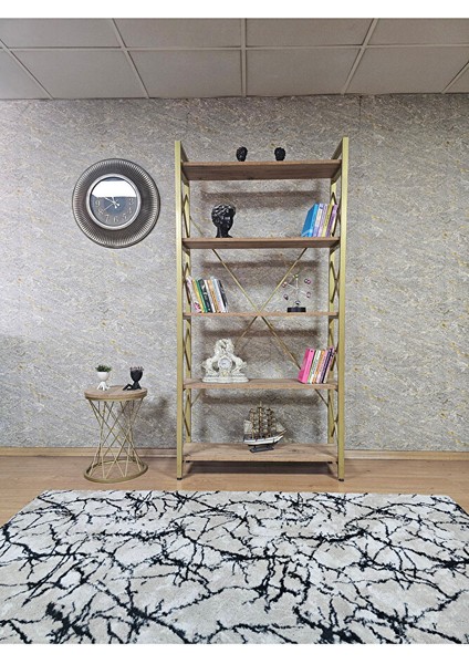 Gold Boyalı Kitaplık - 5 Raflı Suntalem Lüks Kitaplık Atlas Çam fiyatları