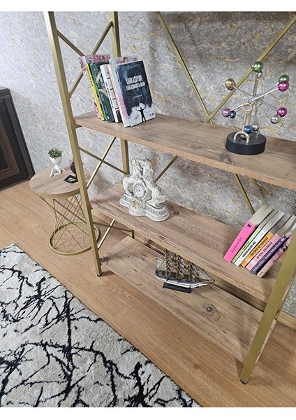 Gold Boyalı Kitaplık - 5 Raflı Suntalem Lüks Kitaplık Atlas Çam fırsatları