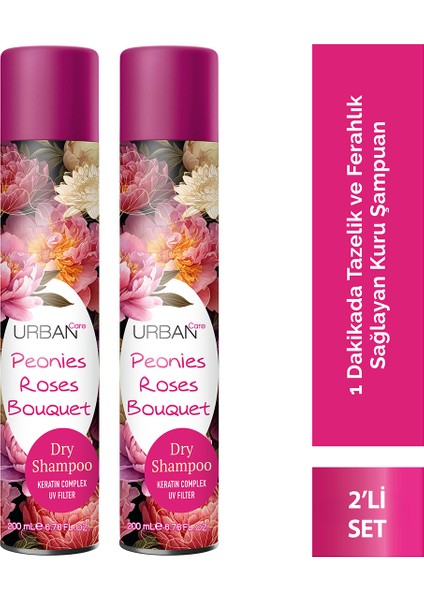 Peonies Roses Bouquet Hacimlendirici Kuru Şampuan Seti 2X200ML- Vegan - Uv Korumalı