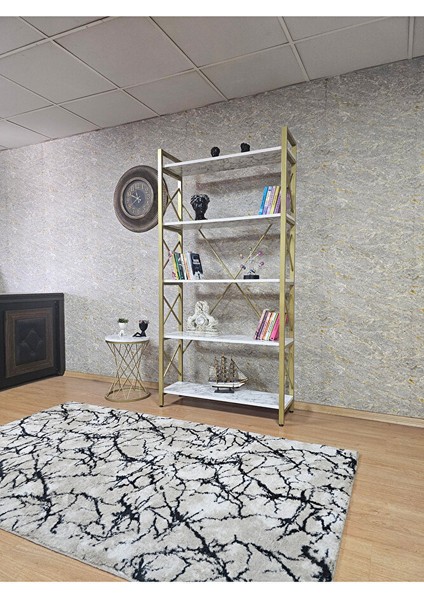 Gold Boyalı Kitaplık - 5 Raflı Suntalem Lüks Kitaplık Beyaz Mermer modelleri