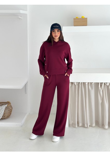 Yumuşak Dokulu Modal Kumaş Kapüşonlu Çıtçıt Detaylı Eşofman Takımı modelleri