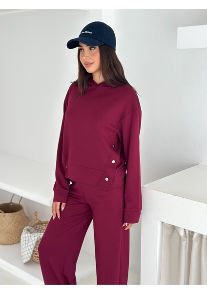 Yumuşak Dokulu Modal Kumaş Kapüşonlu Çıtçıt Detaylı Eşofman Takımı indirimleri