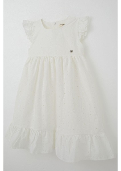 Kız Çocuk Elbise Çiçek Nakışlı Arma Detaylı 4-9 Yaş, Ekru fırsatları