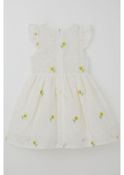Kız Çocuk Elbise Çiçek Nakışlı Güpür Detaylı 3-7 Yaş, Ekru indirimleri