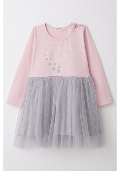 Kız Çocuk Uzun Kollu Elbise Yazı Baskılı Kalpli 1.5-5 Yaş, Pembe fırsatları
