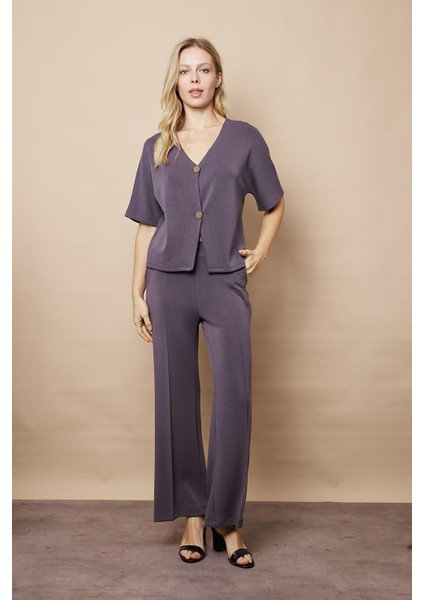 Kadın 1.sınıf Kaliteli Modal Esnek Kumaş Yüksek Bel Önden Dikişli Yan Cepli Bol Paça Palazzo Pantolon-Antrasit