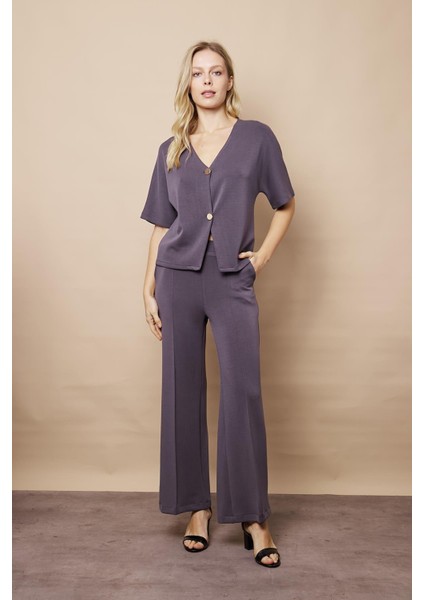 Kadın 1.sınıf Kaliteli Modal Esnek Kumaş Yüksek Bel Önden Dikişli Yan Cepli Bol Paça Palazzo Pantolon-Antrasit fiyatları