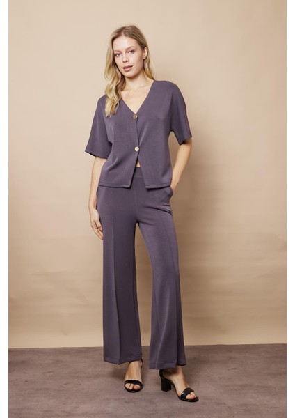 Kadın 1.sınıf Kaliteli Modal Esnek Kumaş Yüksek Bel Önden Dikişli Yan Cepli Bol Paça Palazzo Pantolon-Antrasit modelleri