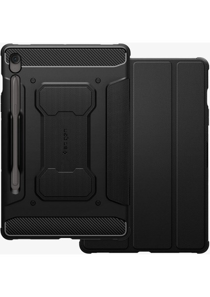 Galaxy Tab S10 FE / Tab S9 ile Uyumlu Ekstra Dayanıklı Kılıf Rugged Armor Hava Kanalı Teknolojisi™ Askeri Sınıf Koruma Black Çift Katman Kapak - ACS09380