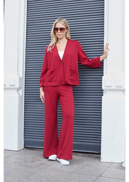 Kadın Ipeksi Dokulu Esnek Modal Kumaş Taş Baskılı Beli Lastikli Bol Paça Palazzo Pantolon-Bordo modelleri