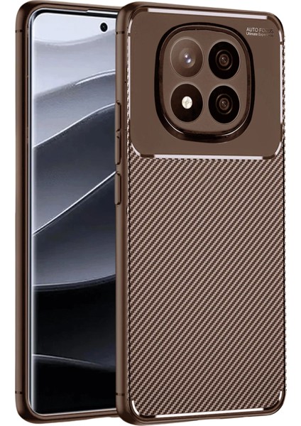 Xiaomi Redmi Note 14 Pro Plus Kılıf Auto Focus Karbon Kapak - Kahverengi Mrayd