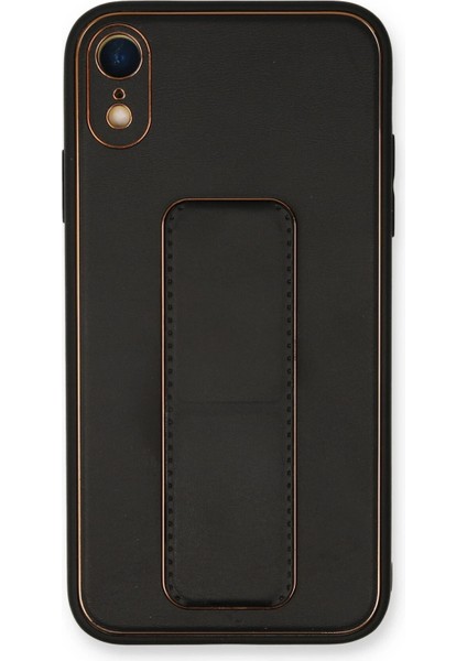 Iphone Xr Kılıf Coco Deri Standlı Kapak - Siyah Mrayd