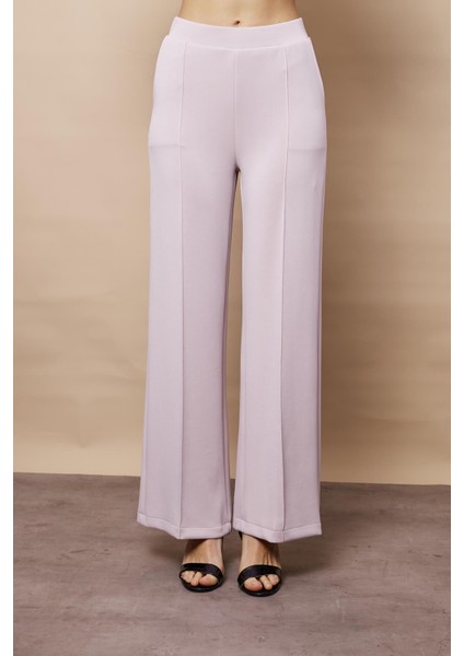 Kadın 1.sınıf Kaliteli Modal Esnek Kumaş Yüksek Bel Önden Dikişli Yan Cepli Bol Paça Palazzo Pantolon-Taş fırsatları