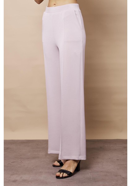 Kadın 1.sınıf Kaliteli Modal Esnek Kumaş Yüksek Bel Önden Dikişli Yan Cepli Bol Paça Palazzo Pantolon-Taş indirimleri
