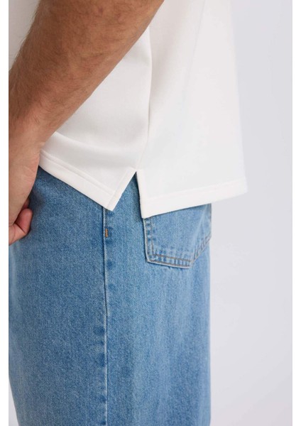 Regular Fit Dik Yaka Yarım Fermuarlı Ağır Kumaş Kısa Kollu Tişört