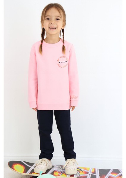 Kız Çocuk Eşofman Takım Çiçek Nakışlı 1.5-5 Yaş, Pembe