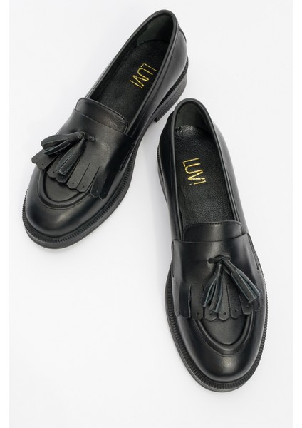 Milina Siyah Cilt Püsküllü Deri Kadın Loafer Ayakkabı fiyatları