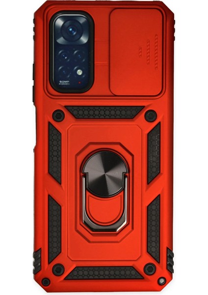 Xiaomi Redmi Note 11 Kılıf Pars Lens Yüzüklü Silikon - Kırmızı Mrayd