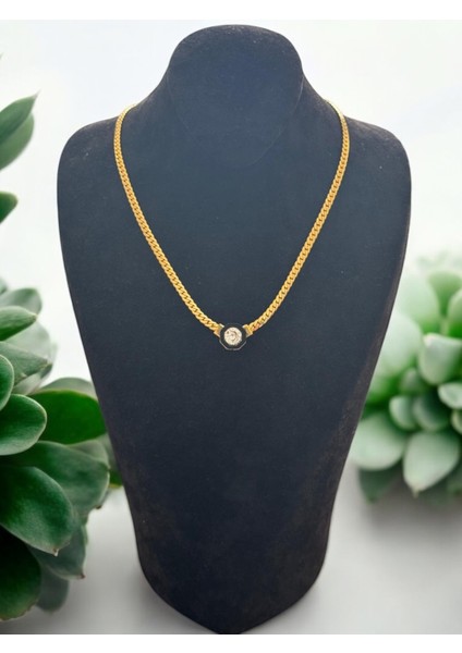 Yuvarlak Taş Detaylı Çelik Kolye CNS079-3