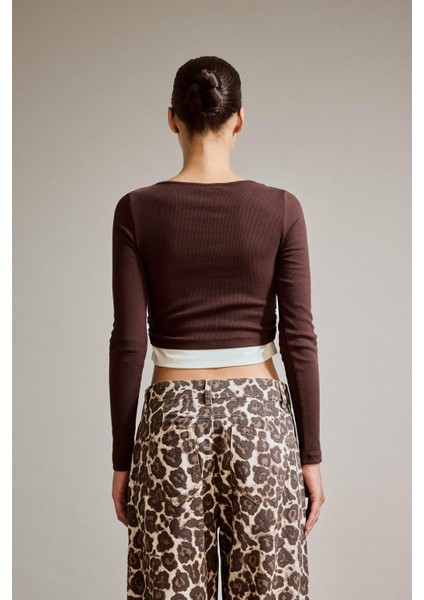 Fitted Fitilli Kaşkorse Uzun Kollu Tişört E7606AX25SP