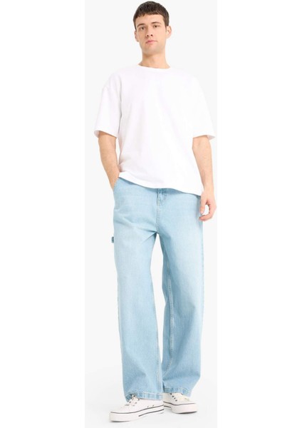 %100 Pamuk Skater Fit Geniş Kalıp Yüksek Bel Geniş Paça Jean Pantolon F3925AX25SM modelleri