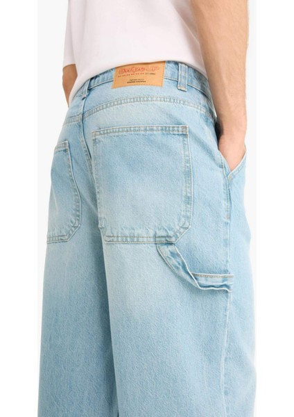 %100 Pamuk Skater Fit Geniş Kalıp Yüksek Bel Geniş Paça Jean Pantolon F3925AX25SM