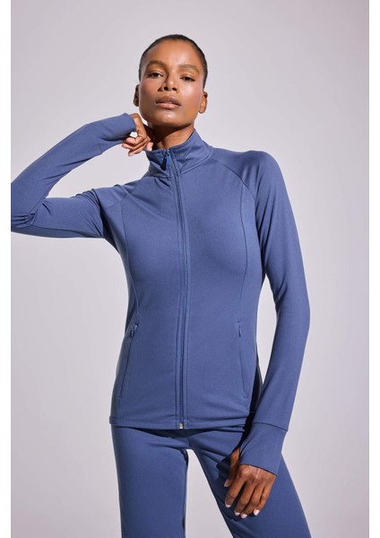 Fit Fitted Vücuda Oturan Ultra Soft Dik Yaka Çift Cepli Parmak Detaylı Fermuarlı Spor Hırka B3985AX25AU