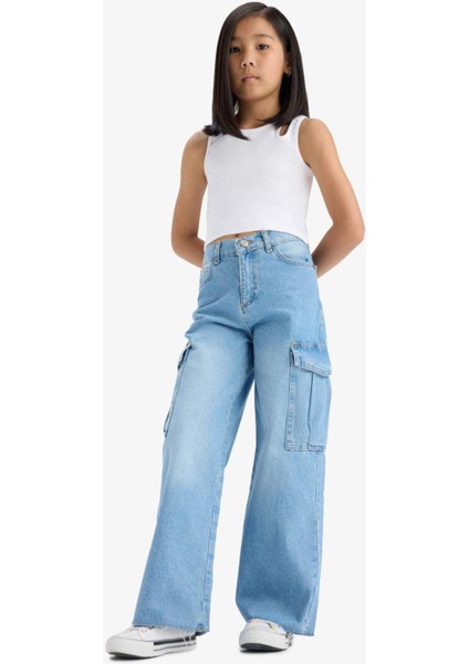 Kız Çocuk Wide Leg Kargo Geniş Paça Jean Pantolon E5878A825AU modelleri