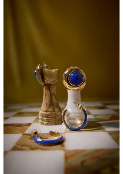 Kadın 2'li Mavi Taşlı Gold Küpe F6627AXNS