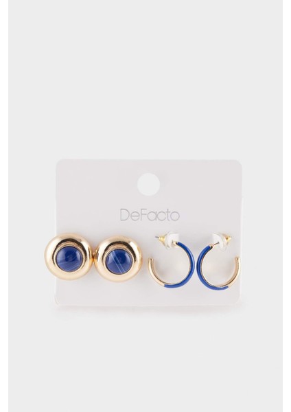 Kadın 2'li Mavi Taşlı Gold Küpe F6627AXNS fiyatları