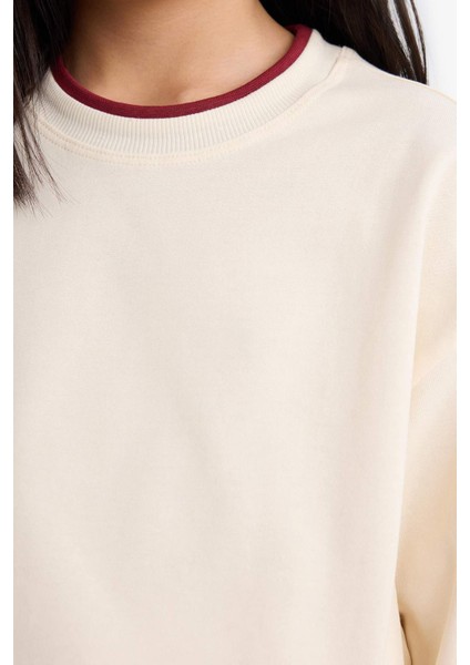 Kız Çocuk Relax Fit Bisiklet Yaka Okul Uzun Kollu Tişörtü E8816A825AU