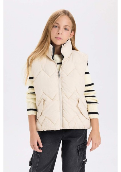 Kız Çocuk Su Geçirmez Büyük Yaka Fermuarlı Cepli Şişme Yelek modelleri