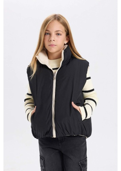 Kız Çocuk Su Geçirmez Büyük Yaka Fermuarlı Cepli Şişme Yelek