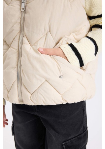 Kız Çocuk Su Geçirmez Büyük Yaka Fermuarlı Cepli Şişme Yelek