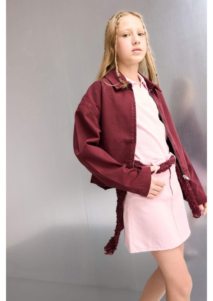 Kız Çocuk Okul Gabardin Fermuarlı Crop Ceket F7517A825AU