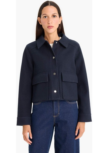 Regular Fit Polo Yaka Düğmeli Kaşe Mont E8628AX25AU