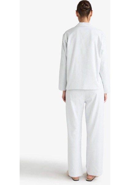 Pijama Takımı Regular Fit Flanel Çizgili Uzun Kollu Üst Uzun Alt-Fall in Love E7252AX25AU