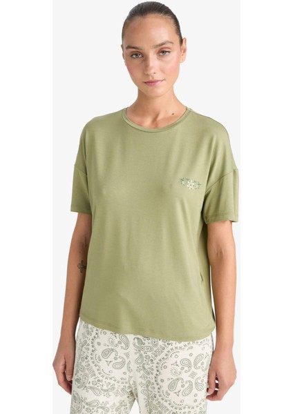 Pijama Takımı Regular Fit Kısa Kollu Üst Desenli Uzun Alt-Fall in Love F7560AX25AU modelleri