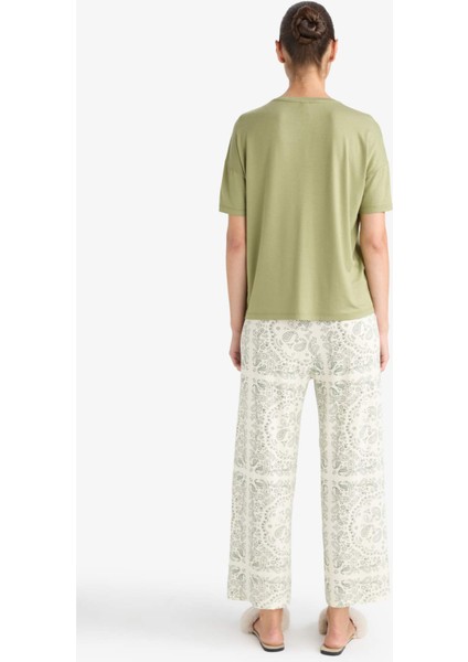 Pijama Takımı Regular Fit Kısa Kollu Üst Desenli Uzun Alt-Fall in Love F7560AX25AU